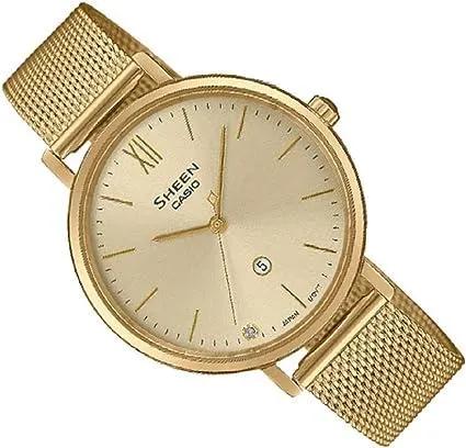 Casio Women WATCH Sheen Analog Sapphire Crystal Gold Color