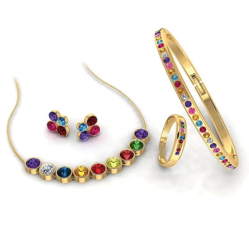 FIERRO 18K Gold Plated Multicolor Crystal Jewelry Set