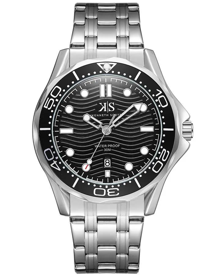 Kenneth Scott Men's Black Dial Analog Watch - K22009-SBSB