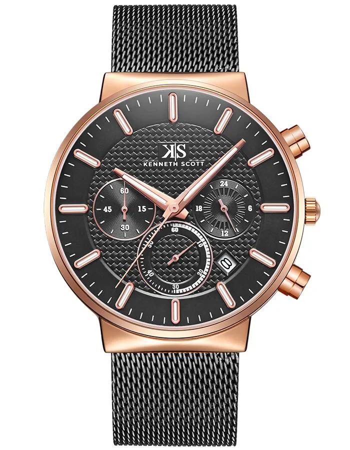 Kenneth Scott Men's Black Dial Multi Function Watch - K22133-KMBB