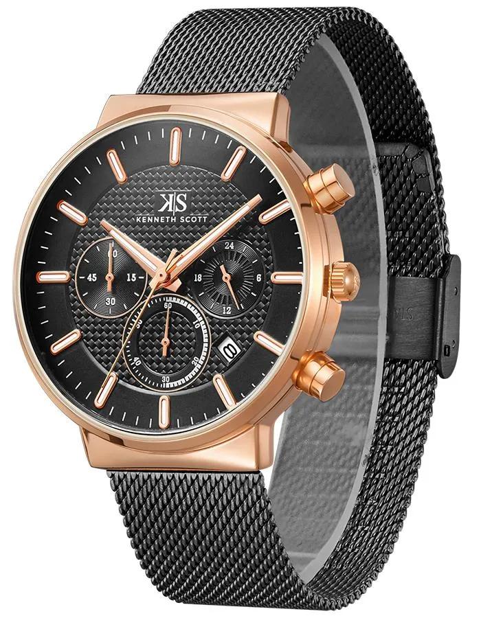Kenneth Scott Men's Black Dial Multi Function Watch - K22133-KMBB