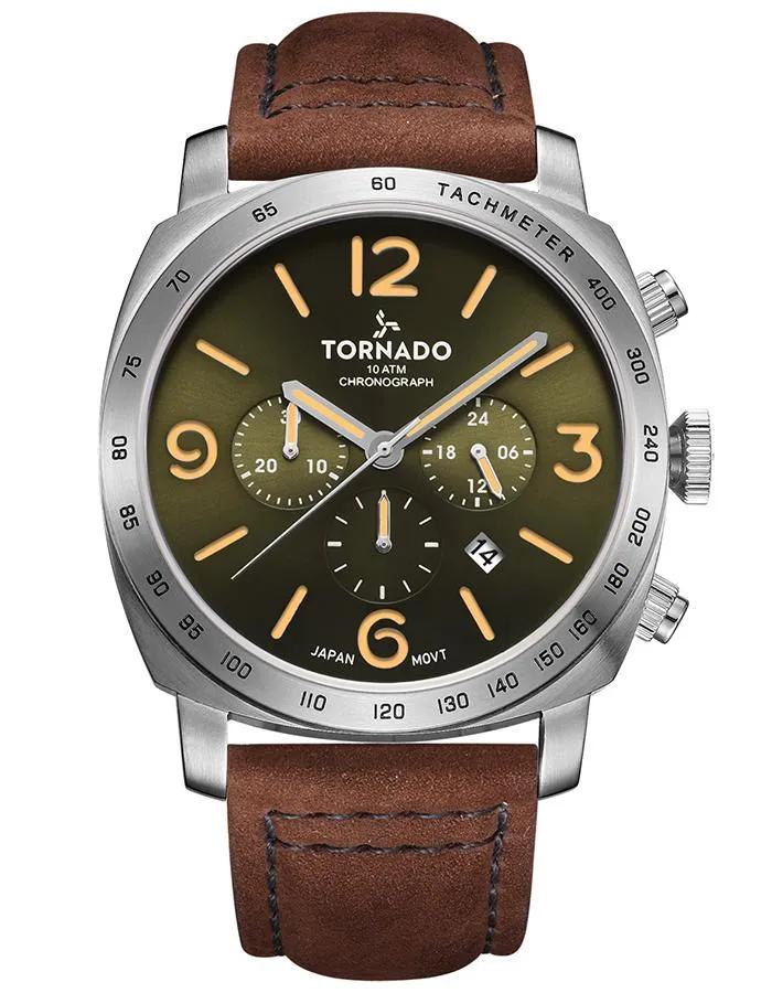 Tornado Men's Chronograph Green Dial Watch - T9102-SLDH