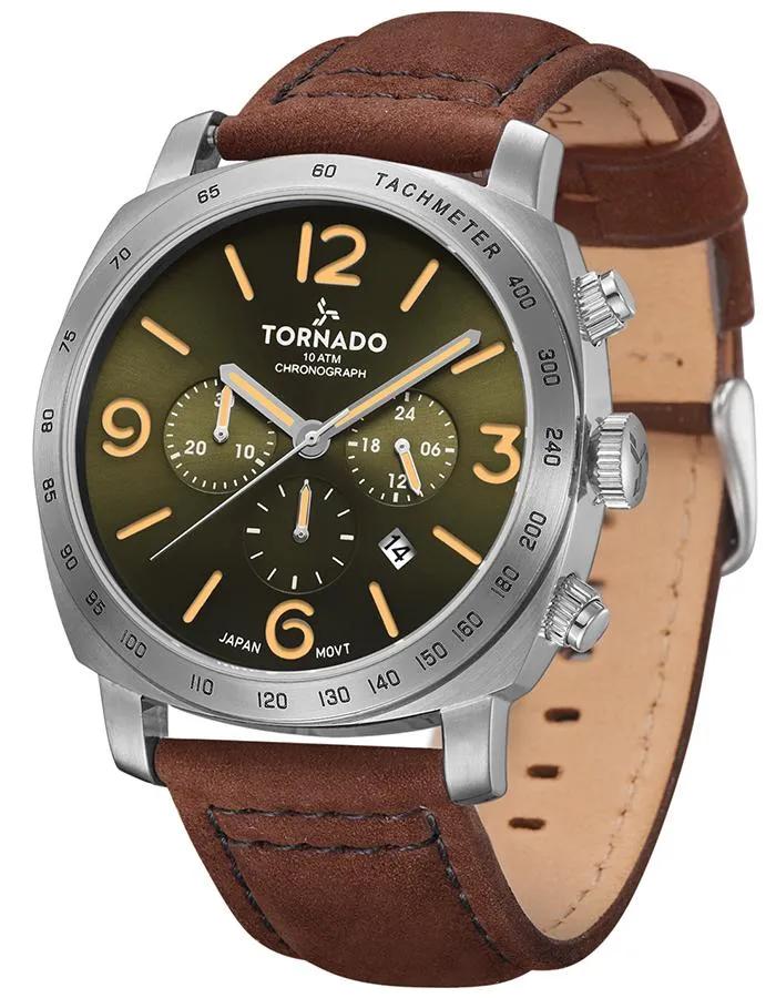 Tornado Men's Chronograph Green Dial Watch - T9102-SLDH